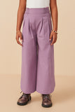 GY7867 Lavender Girls Smock Waist Detailed Pleated Wide Leg Pants Front