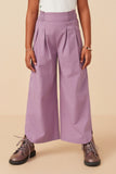 GY7867 Lavender Girls Smock Waist Detailed Pleated Wide Leg Pants Front 2