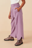 GY7867 Lavender Girls Smock Waist Detailed Pleated Wide Leg Pants Side