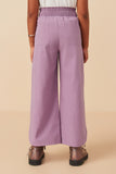 GY7867 Lavender Girls Smock Waist Detailed Pleated Wide Leg Pants Back