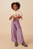 GY7867 Lavender Girls Smock Waist Detailed Pleated Wide Leg Pants Pose