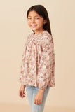 Girls Floral Smocked Yoke Long Sleeve Top Side