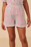 GY7907 Mauve Girls Gauze Textured Elastic Waist Stripe Shorts Front