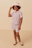 GY7909 Mauve Girls Gauze Textured Button Up Polo Shirt Full Body