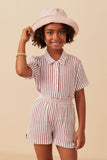 GY7909 Mauve Girls Gauze Textured Button Up Polo Shirt F Pose