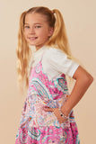 GY7935 Pink Girls Paisley Print Color Blocked Tiered Tank Dress Side