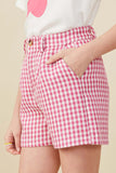 GY7941 Pink Girls Pleat Detailed Textured Checkered Shorts Detail