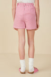 GY7941 Pink Girls Pleat Detailed Textured Checkered Shorts Side