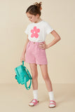 GY7941 Pink Girls Pleat Detailed Textured Checkered Shorts Pose