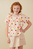 GY7948 Lavender Mix Girls Textured Ruffle Detail Heart Print Top Front