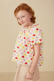 GY7948 Lavender Mix Girls Textured Ruffle Detail Heart Print Top Side