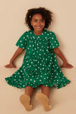 Girls Ditsy Hearts Short Sleeve Tiered Dress Pose