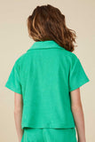 Girls Camp Collar Patch Pocket Terry Shirt Back