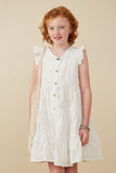 GY7990 Off White Girls Textured Floral Button Tiered Dress Front