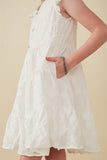 GY7990 Off White Girls Textured Floral Button Tiered Dress Detail