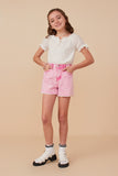 GY7995 Pink Girls Washed Cutoff Denim Shorts Full Body