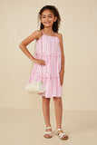 GY7999 Pink Girls Ruffle Trimmed Poplin Stripe Dress Full Body