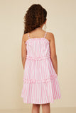 GY7999 Pink Girls Ruffle Trimmed Poplin Stripe Dress Back