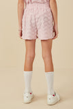 GY8004 Blush Girls Terry Heart Textured Elastic Waist Shorts