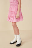 GY8011 PINK Girls Smocked Waist Swiss Heart Tiered Skirt Side