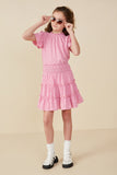 GY8011 PINK Girls Smocked Waist Swiss Heart Tiered Skirt Full Body