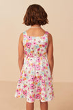 GY8018 Off White Girls Floral Print Fit And Flare Satin Dress Back