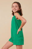 GY8055 Green Girls Cargo Pocket Knit Tank Romper Side