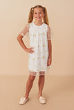 GY8069 OFF WHITE Girls Floral Embroidered Mesh Midi Dress Full Body