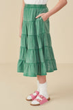 GY8073 Green Girls Two Tone Washed Tiered Skirt Side