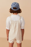 GY8076 Oatmeal Girls Striped Pleat Detail Overalls Back