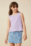 GY8097 LAVENDER Girls Cable Textured Knit Tank Front