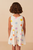 GY8118 Ivory Girls Floral Gauze Textured Tiered Tank Romper Back