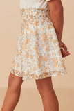 Girls Floral Printed Eyelet Smocked Skirt Side