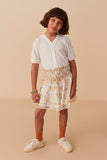 Girls Floral Printed Eyelet Smocked Skirt Full Body