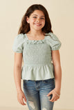 Ruffle Detail Smocked Floral Embroidered Top