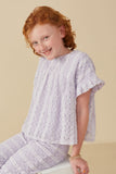 GY8164 Lavender Girls Ruffle Detail Stretch Floral Lace Top Pose