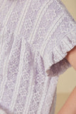 GY8164 Lavender Girls Ruffle Detail Stretch Floral Lace Top Detail