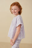 GY8164 Lavender Girls Ruffle Detail Stretch Floral Lace Top Side