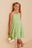 GY8165 Mint Girls Floral Crochet Lace Tiered Tank Dress Front