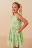 GY8165 Mint Girls Floral Crochet Lace Tiered Tank Dress Side