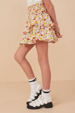 GY8176 Off White Girls Floral Textured Smocked Waist Layered Skirt Side