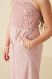 GY8186 Blush Girls Smocked Strappy Marled Knit Jumpsuit Side