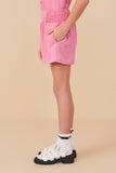 GY8211 Pink Girls Garment Dyed Smock Detail Shorts Side