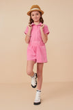 GY8211 Pink Girls Garment Dyed Smock Detail Shorts Pose