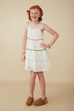 GY8212 Off White Girls Zig Zag Colored Lace Trim Tank Dress Full Body