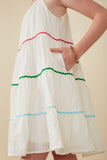 GY8212 Off White Girls Zig Zag Colored Lace Trim Tank Dress Side