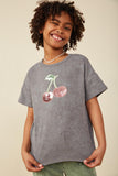 GY8251 Charcoal Girls Sequin Cherry Patch Washed Out Tee Front