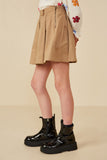 GY8286 Taupe Girls Box Pleated A Line Skirt Side