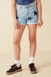 Distressed Star Patch Frayed Denim Shorts