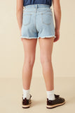 GY8313 Light Denim Girls Distressed Star Patch Frayed Denim Shorts Back